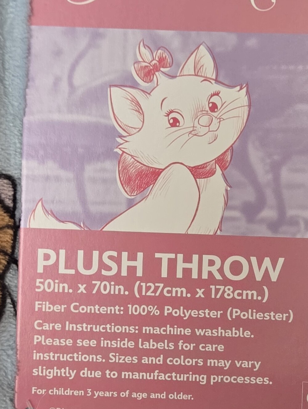 Disney Light Blue Aristocats Plush Throw Blanket, Stripes, New, Marie - Picture 3 of 4